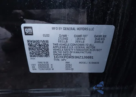 2022 Cadillac Xt6 Awd Premium Luxury z USA, uszkodzony, nr VIN 1GYKPDRS5NZ126691